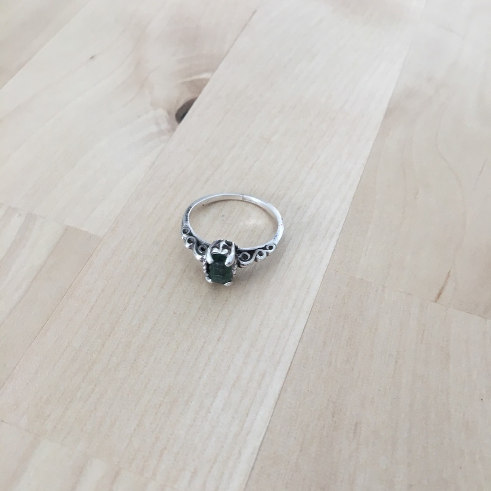 Sterling silver and rough emerald ring